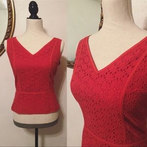 Coral Eyelet Lace Sleeveless Blouse